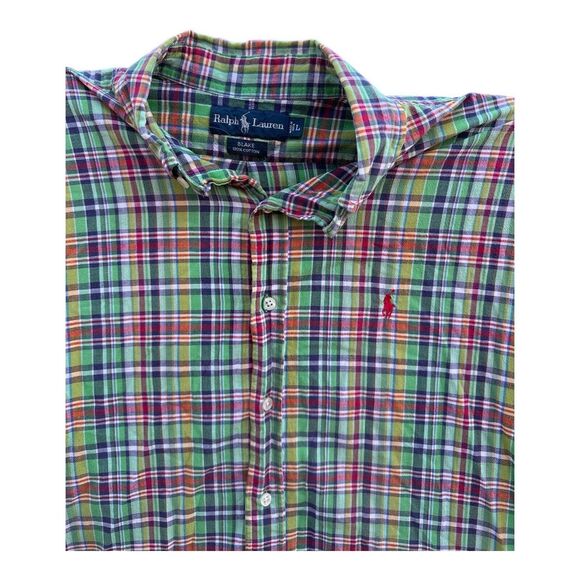 Vintage Ralph Lauren M Blake Madras‎ Plaid Cotton Button Down Shirt Short Sleeve - Picture 2 of 5